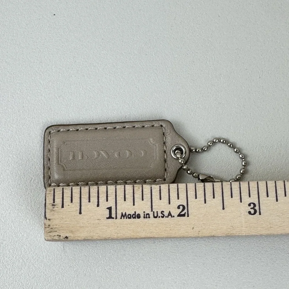 Coach‎ Hang Tag Taupe Leather Embossed Logo Silver Ball Chain Replacement Tag